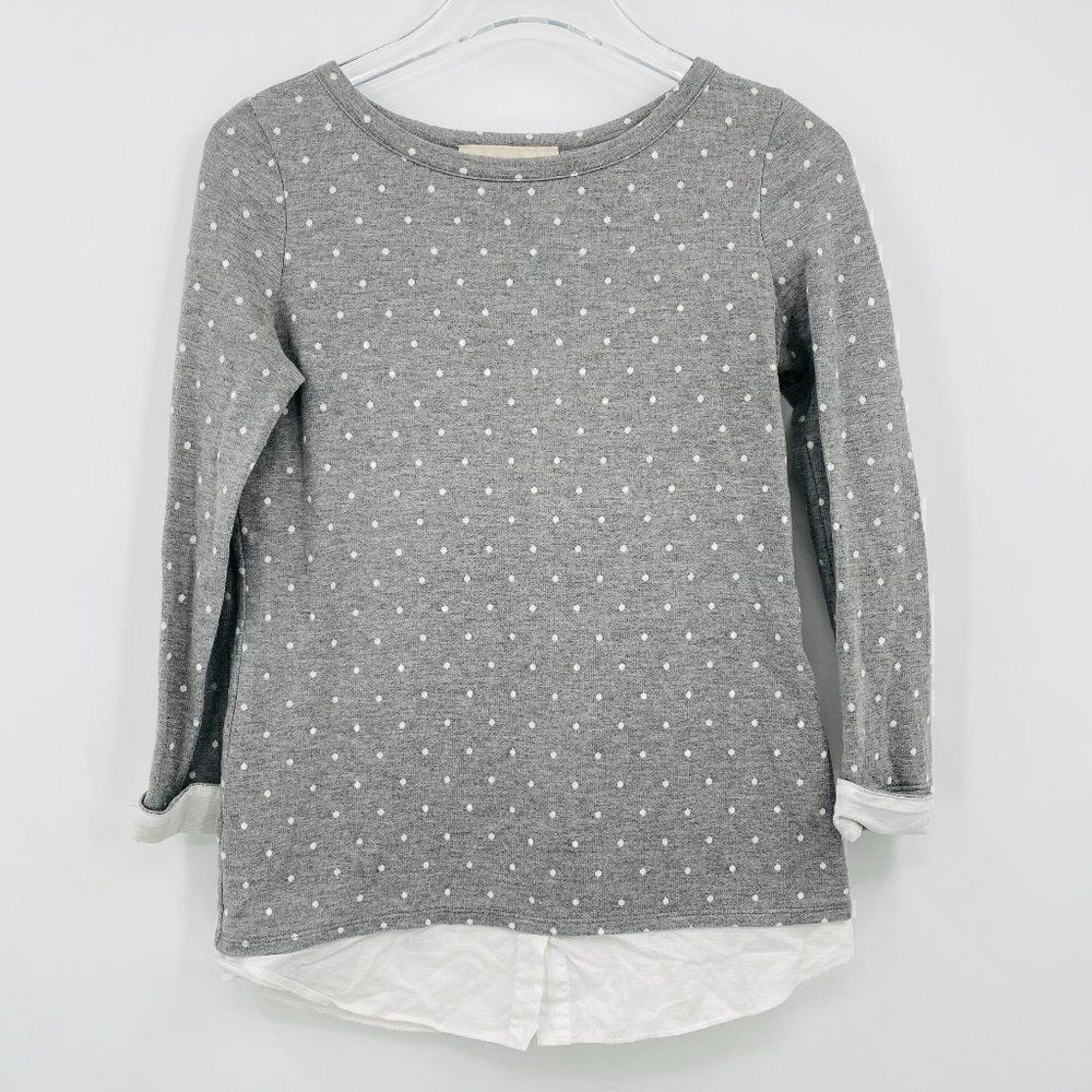 LOFT Size XXSP Gray & White Polka Dot Long Sleeve Layered Thin Knit Sweater Top